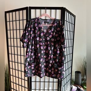 Koi Basics Black Floral Scrub Top | Size 5X